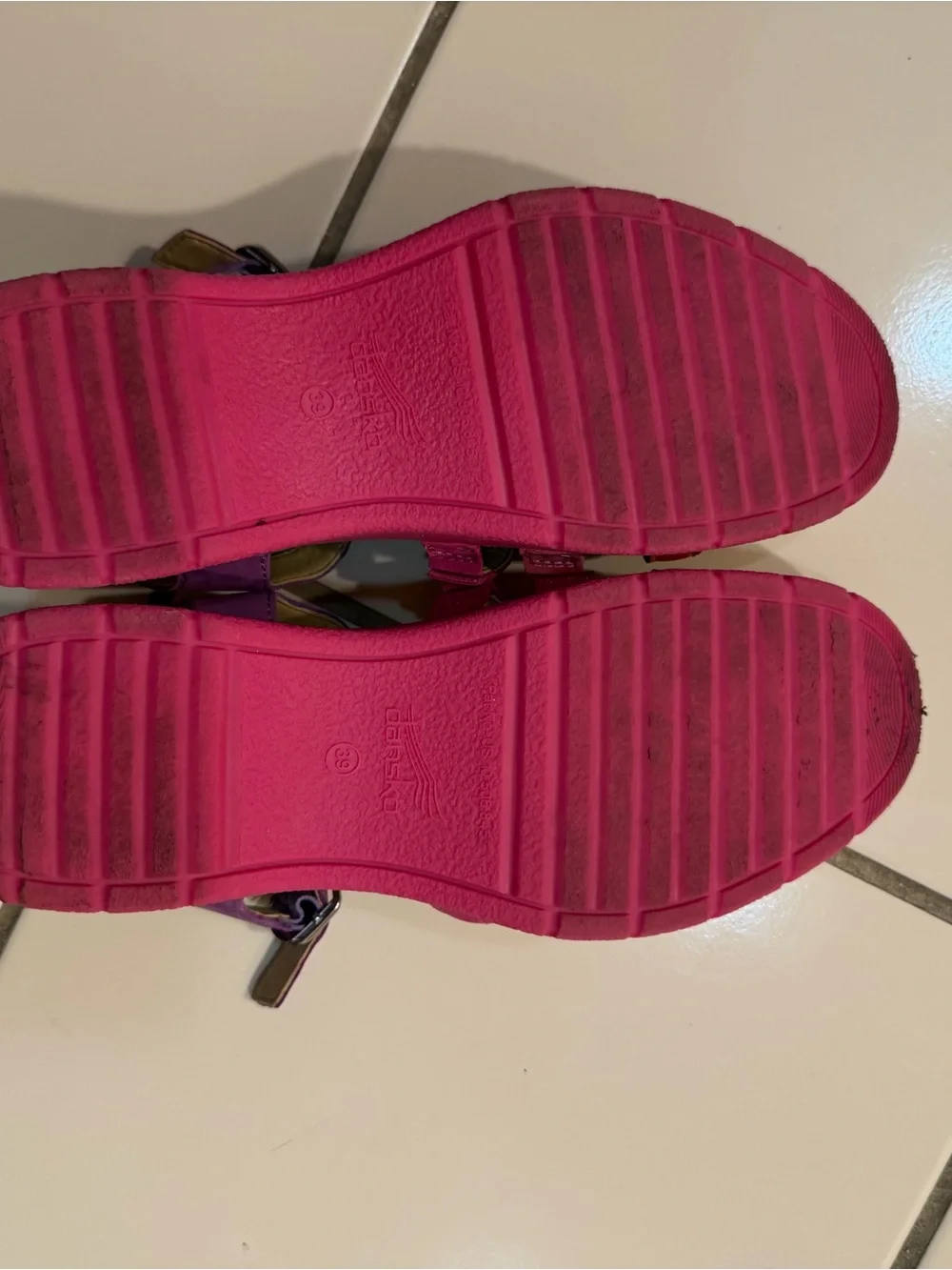 Dansko Colorblock Strappy Sandals in Purple, Pink, Orange & Yellow